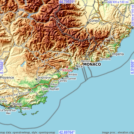 Topographic map of Vence