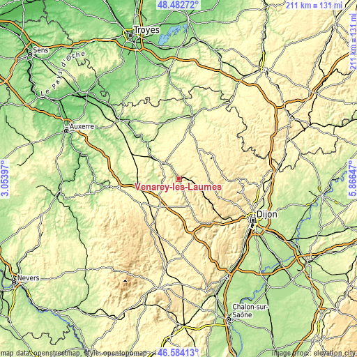 Topographic map of Venarey-les-Laumes