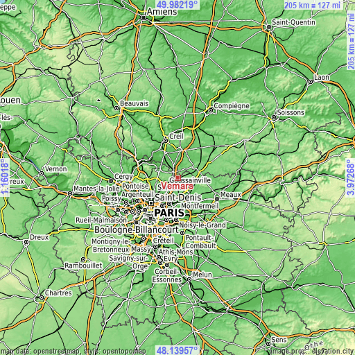 Topographic map of Vémars