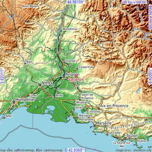 Topographic map of Velleron