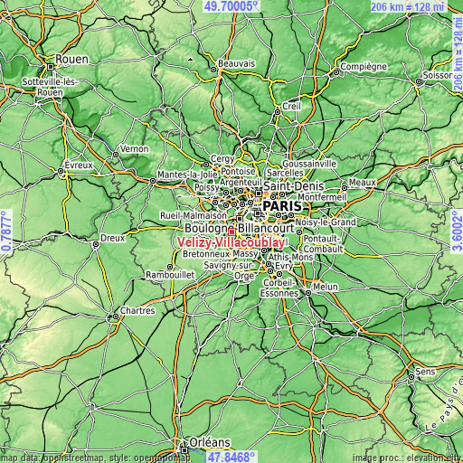 Topographic map of Vélizy-Villacoublay