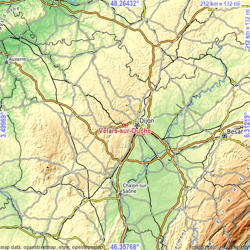 Topographic map of Velars-sur-Ouche