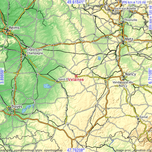 Topographic map of Velaines