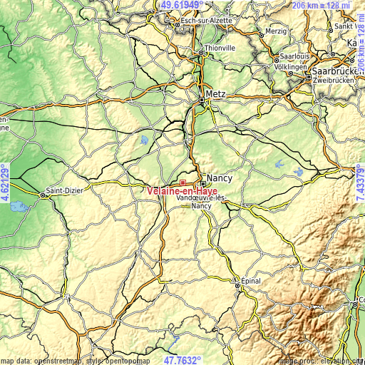 Topographic map of Velaine-en-Haye