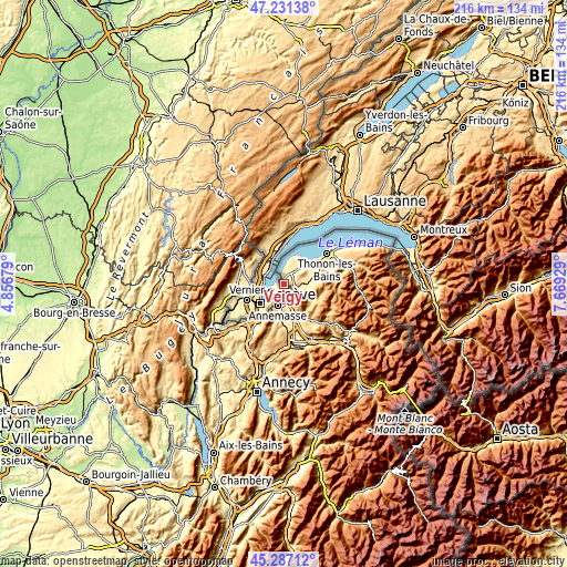 Topographic map of Veigy