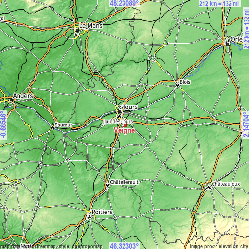 Topographic map of Veigné