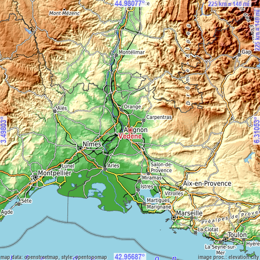 Topographic map of Vedène