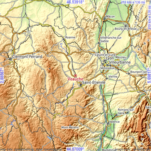 Topographic map of Veauche