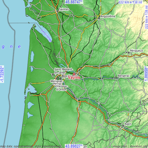 Topographic map of Vayres