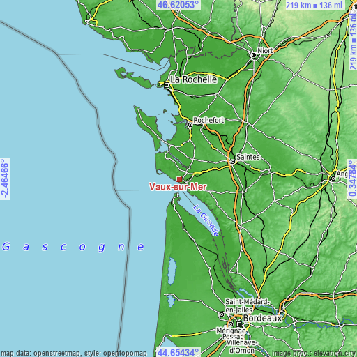 Topographic map of Vaux-sur-Mer