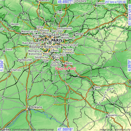 Topographic map of Vaux-le-Pénil