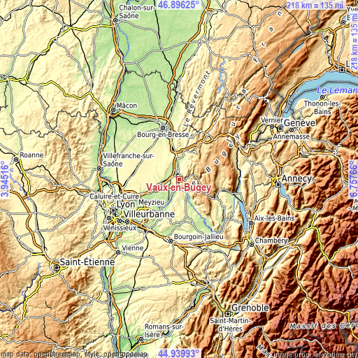 Topographic map of Vaux-en-Bugey