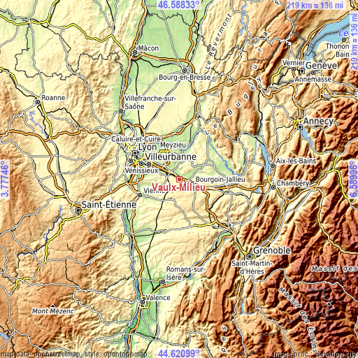 Topographic map of Vaulx-Milieu