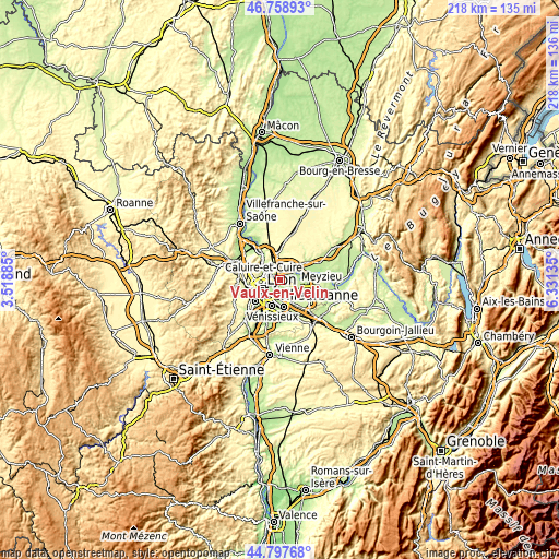 Topographic map of Vaulx-en-Velin
