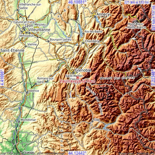 Topographic map of Vaulnaveys-le-Haut