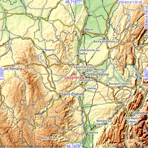 Topographic map of Vaugneray