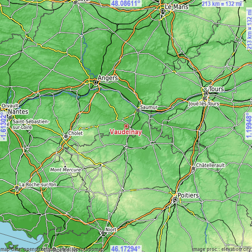 Topographic map of Vaudelnay