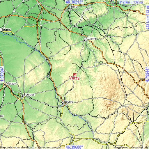 Topographic map of Varzy