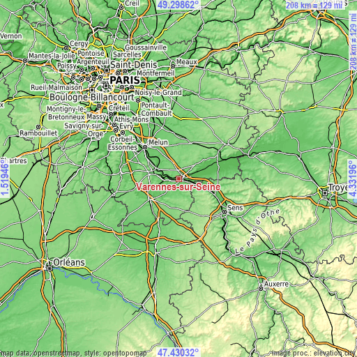 Topographic map of Varennes-sur-Seine