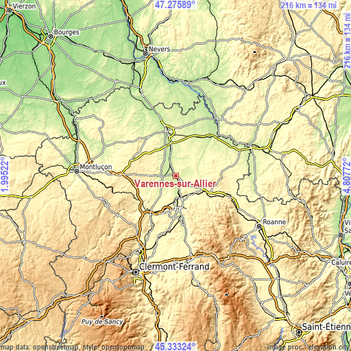 Topographic map of Varennes-sur-Allier