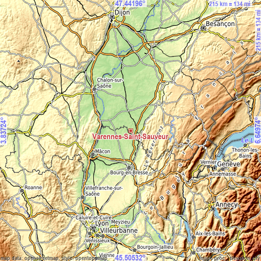 Topographic map of Varennes-Saint-Sauveur