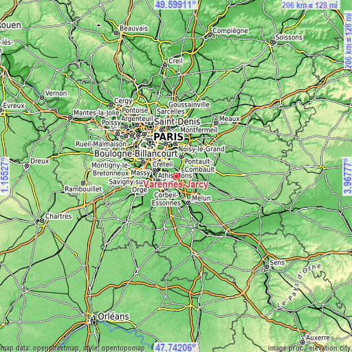 Topographic map of Varennes-Jarcy