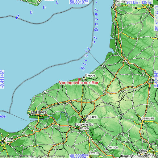 Topographic map of Varengeville-sur-Mer