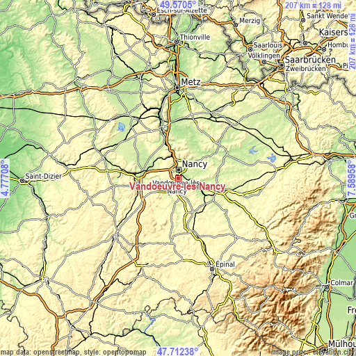 Topographic map of Vandœuvre-lès-Nancy