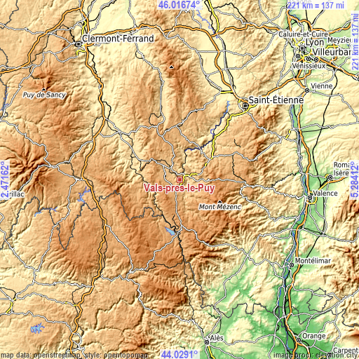 Topographic map of Vals-près-le-Puy