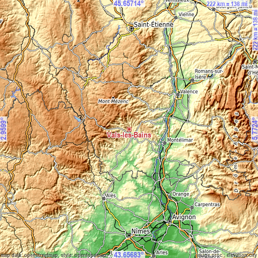 Topographic map of Vals-les-Bains