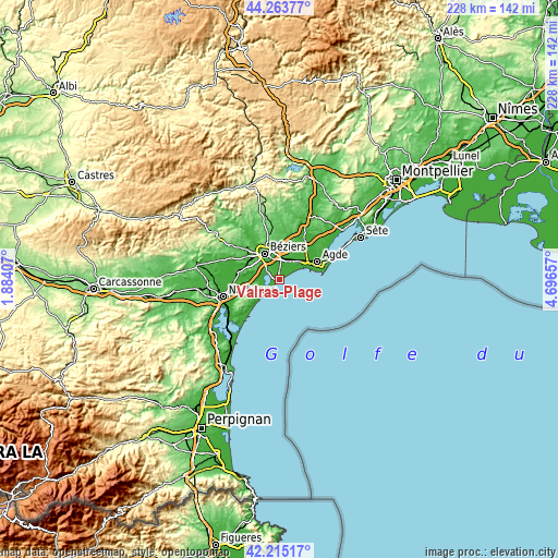Topographic map of Valras-Plage