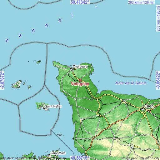 Topographic map of Valognes