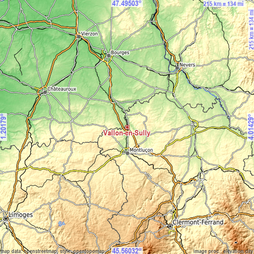 Topographic map of Vallon-en-Sully