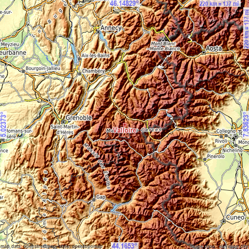 Topographic map of Valloire