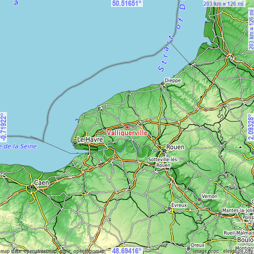 Topographic map of Valliquerville