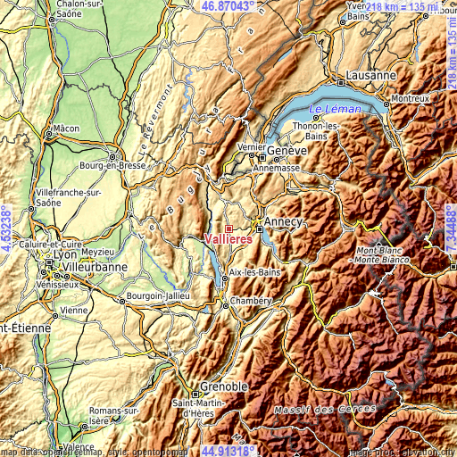 Topographic map of Vallières