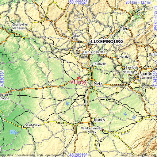 Topographic map of Valleroy