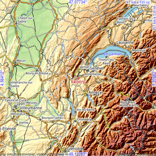 Topographic map of Valleiry