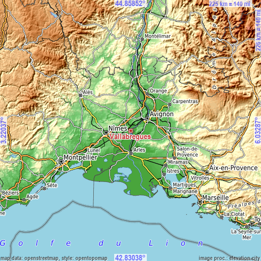 Topographic map of Vallabrègues