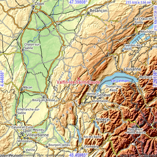 Topographic map of Valfin-lès-Saint-Claude