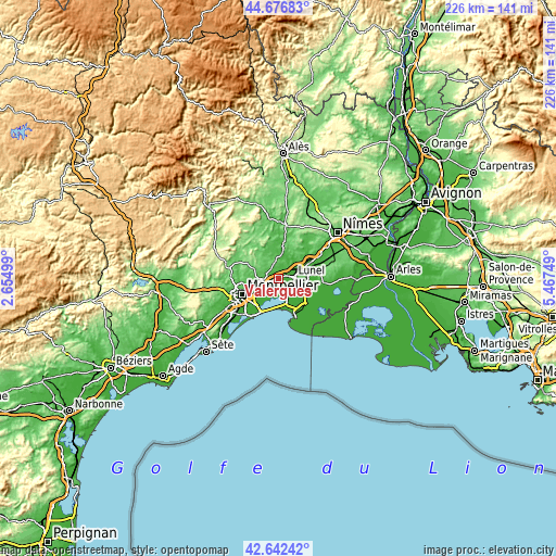 Topographic map of Valergues