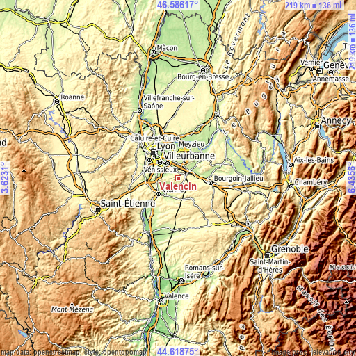 Topographic map of Valencin