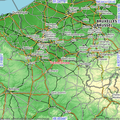 Topographic map of Valenciennes