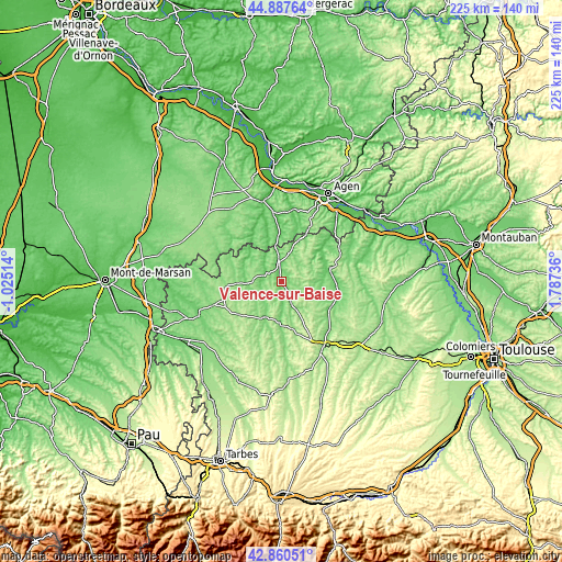 Topographic map of Valence-sur-Baïse