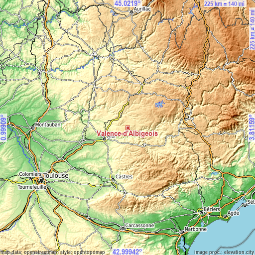 Topographic map of Valence-d’Albigeois