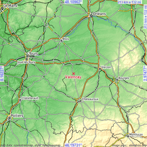 Topographic map of Valençay