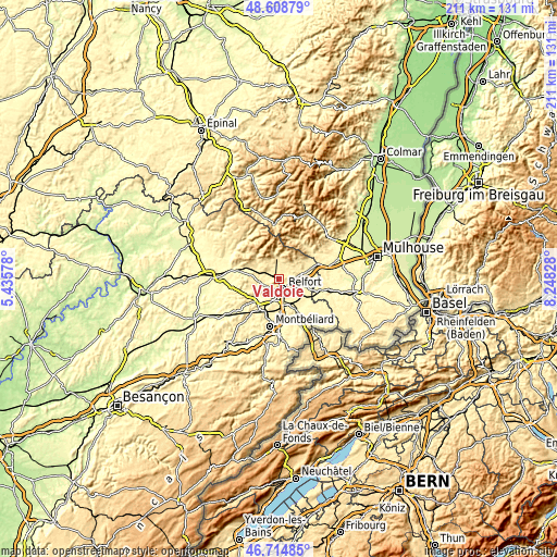 Topographic map of Valdoie