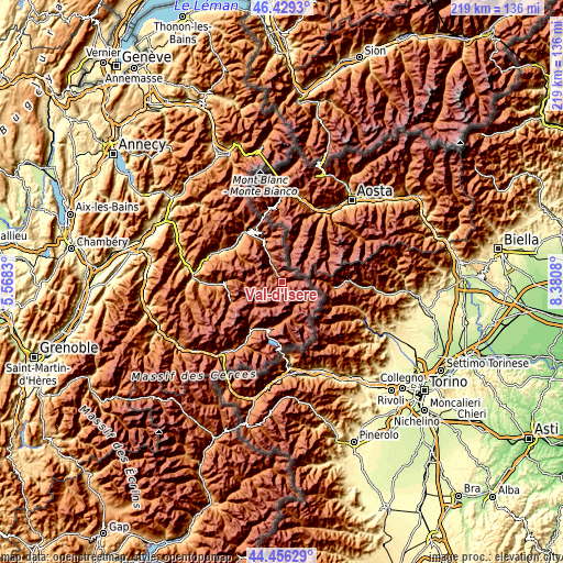 Topographic map of Val-d’Isère