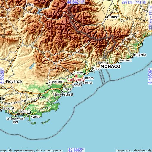 Topographic map of Valbonne