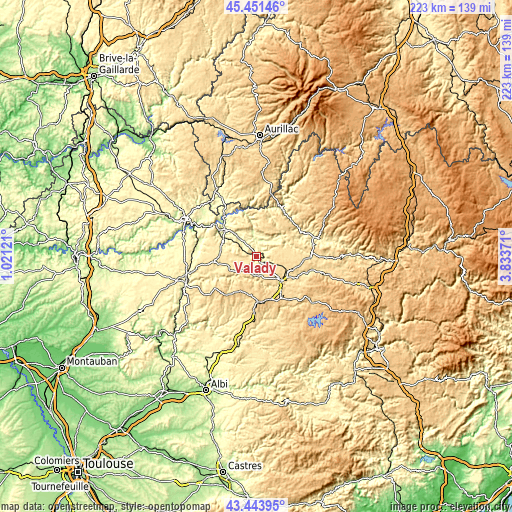 Topographic map of Valady